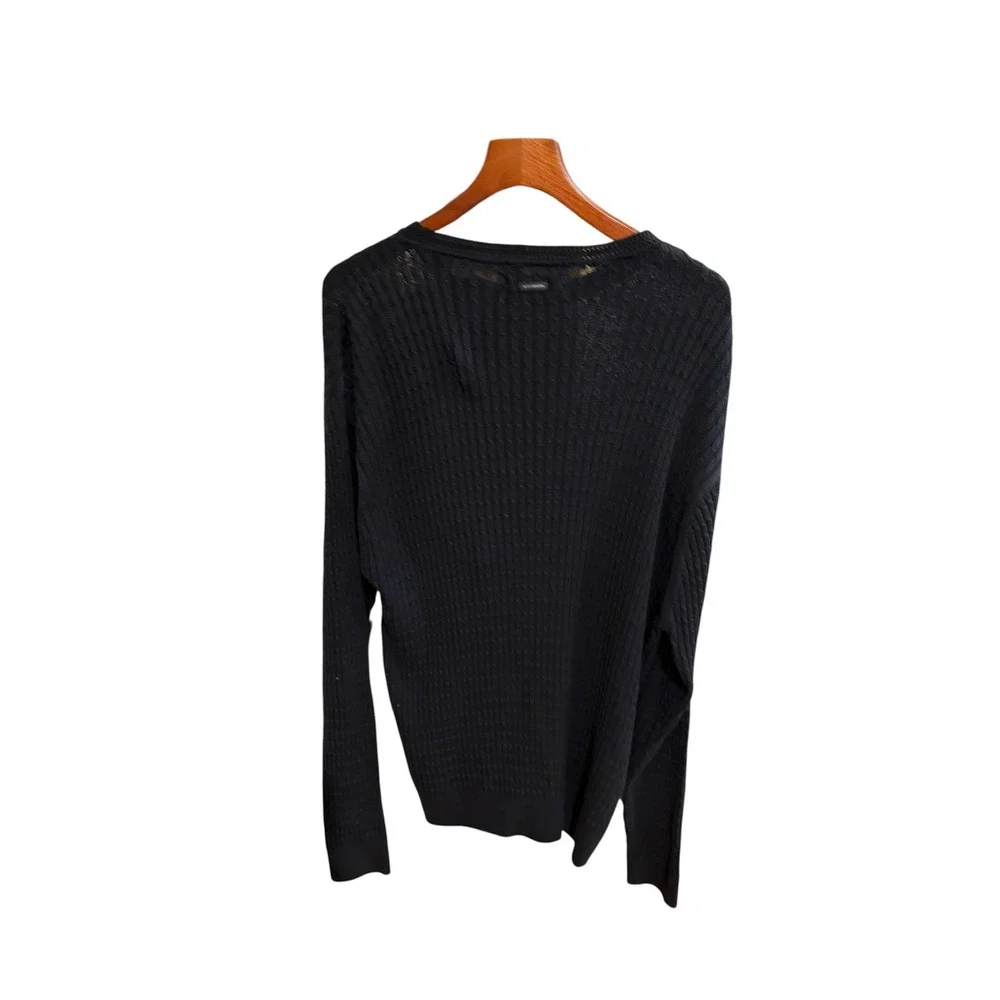 Alex Cannon Mens Deep Blue Textured Cable Knit Cotton Crew Neck Sweater dadcore